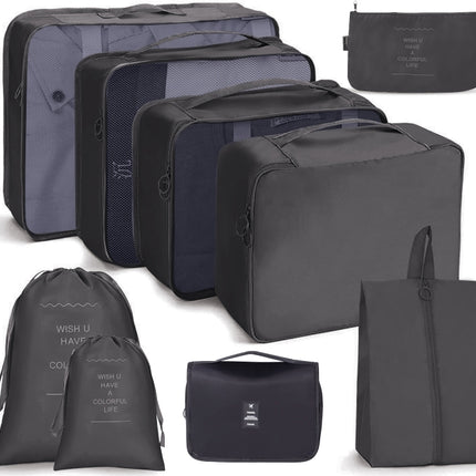 9 In 1 Toiletry Bag Travel Storage Bag Set Folding Storage Bag( Black)-garmade.com