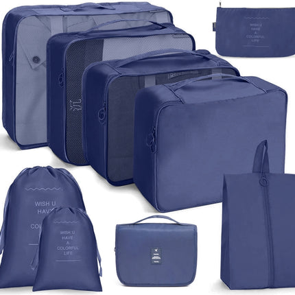9 In 1 Toiletry Bag Travel Storage Bag Set Folding Storage Bag(Navy Blue)-garmade.com