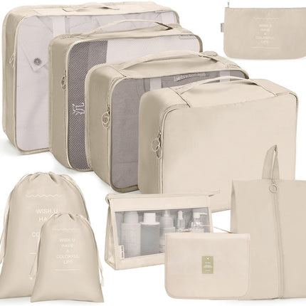 10 In 1 Travel Storage Bag Set Folding Storage Bag( Beige)-garmade.com
