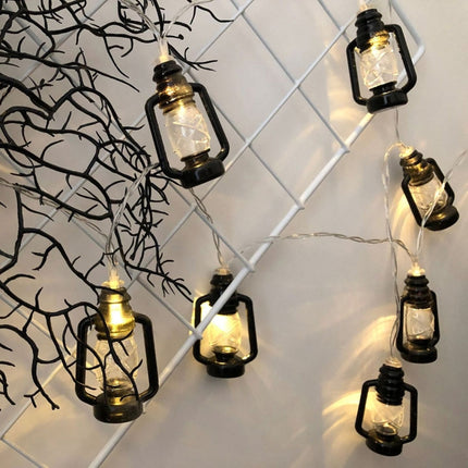 1.5m 10LEDs Christmas Lantern Festival Decoration Retro Kerosene Lamp LED String(Black)-garmade.com