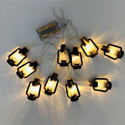 1.5m 10LEDs Christmas Lantern Festival Decoration Retro Kerosene Lamp LED String(Black)-garmade.com