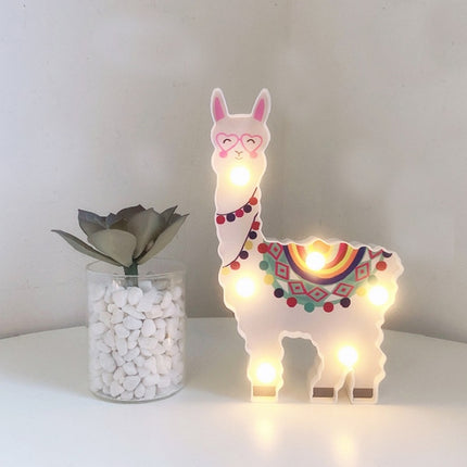 LED Painted Lantern Alpaca Night Light Holiday Decoration Room Posing Style Light(White)-garmade.com