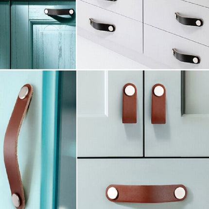 Kitchen Cabinet Wardrobe Leather Door Handle Drawer Pull, Specification:Light Coffee 96-garmade.com