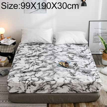 Marble Pattern Bed Dust Cover Mattress Protective Case Fitted Sheet Cover Bedclothes, Size:99X190X30cm(White)-garmade.com