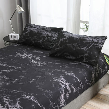Marble Pattern Bed Dust Cover Mattress Protective Case Fitted Sheet Cover Bedclothes, Size:138X190X30cm(Black)-garmade.com