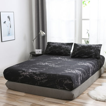 Marble Pattern Bed Dust Cover Mattress Protective Case Fitted Sheet Cover Bedclothes, Size:138X190X30cm(Black)-garmade.com