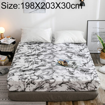 Marble Pattern Bed Dust Cover Mattress Protective Case Fitted Sheet Cover Bedclothes, Size:198X203X30cm(White)-garmade.com