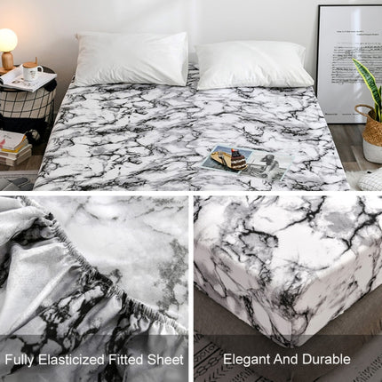 Marble Pattern Bed Dust Cover Mattress Protective Case Fitted Sheet Cover Bedclothes, Size:198X203X30cm(White)-garmade.com