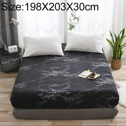 Marble Pattern Bed Dust Cover Mattress Protective Case Fitted Sheet Cover Bedclothes, Size:198X203X30cm(Black)-garmade.com