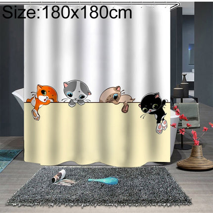 Funny Cat Series Shower Curtain Printing Polyester Waterproof Mildew Shower Curtain, Size:180x180cm(GJRX-383)-garmade.com