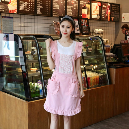 2 PCS Princess Apron Kitchen Women Work Clothes Coffee Shop Apron, Specification:Sleeveless Apron(Pink)-garmade.com