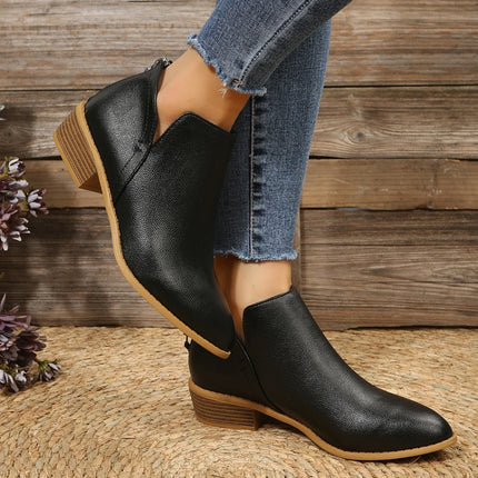 Autumn And Winter Pointed Low-Heeled Boots Women Low Tube Boots, Shoe Size:36(Black)-garmade.com