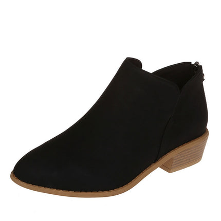 Autumn And Winter Pointed Low-Heeled Boots Women Low Tube Boots, Shoe Size:36(Black)-garmade.com