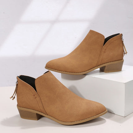 Autumn And Winter Pointed Low-Heeled Boots Women Low Tube Boots, Shoe Size:36(Brown)-garmade.com