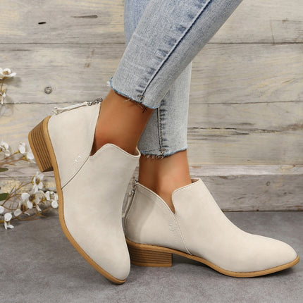 Autumn And Winter Pointed Low-Heeled Boots Women Low Tube Boots, Shoe Size:36(Beige)-garmade.com