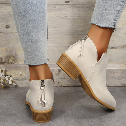 Autumn And Winter Pointed Low-Heeled Boots Women Low Tube Boots, Shoe Size:36(Beige)-garmade.com