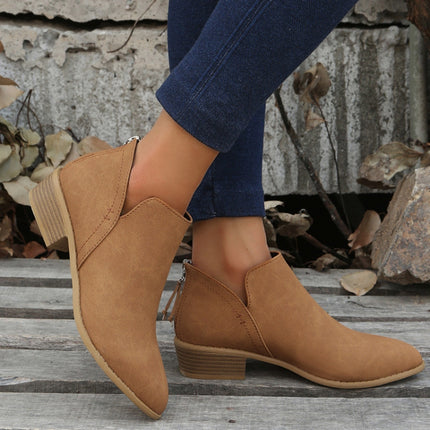 Autumn And Winter Pointed Low-Heeled Boots Women Low Tube Boots, Shoe Size:37(Brown)-garmade.com