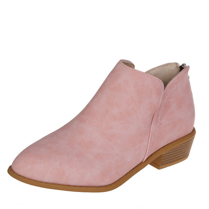 Autumn And Winter Pointed Low-Heeled Boots Women Low Tube Boots, Shoe Size:37(Pink)-garmade.com