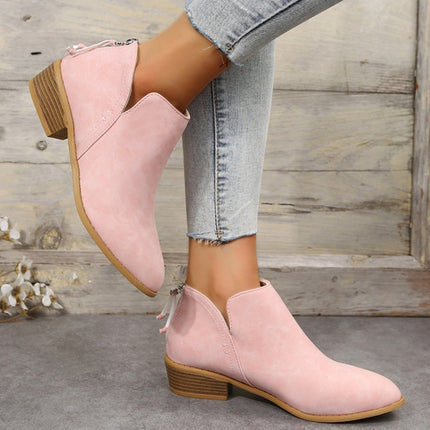 Autumn And Winter Pointed Low-Heeled Boots Women Low Tube Boots, Shoe Size:41(Pink)-garmade.com