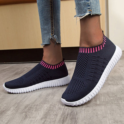 Large Size The Trend Of Women Shoes Wild Sports Leisure Flying Running Shoes, Shoe Size:36(Deep Blue)-garmade.com