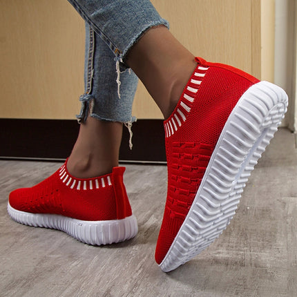 Large Size The Trend Of Women Shoes Wild Sports Leisure Flying Running Shoes, Shoe Size:37(Red)-garmade.com