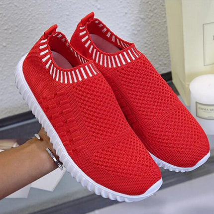 Large Size The Trend Of Women Shoes Wild Sports Leisure Flying Running Shoes, Shoe Size:37(Red)-garmade.com