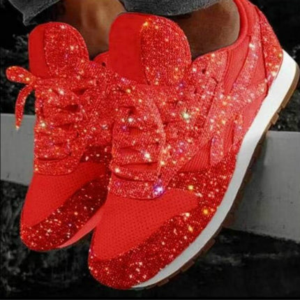 Autumn and Winter Sponge Sequins Breathable Platform Sports Shoes, Size:35(Red)-garmade.com
