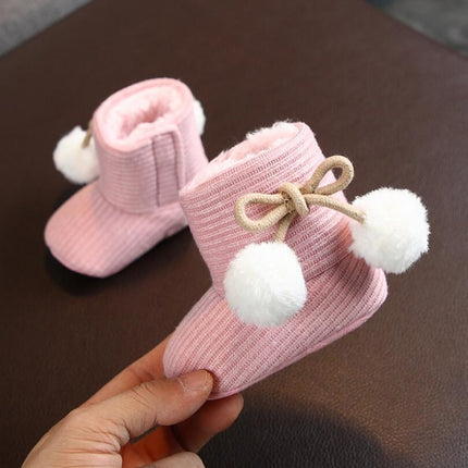 Winter Baby 0-1 Year Old Newborn Soft Bottom Plus Velvet Toddler Shoes, Size:Inner Length 11cm(Pink)-garmade.com