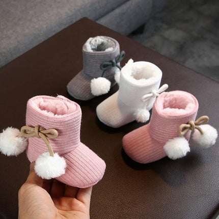 Winter Baby 0-1 Year Old Newborn Soft Bottom Plus Velvet Toddler Shoes, Size:Inner Length 12cm(Pink)-garmade.com
