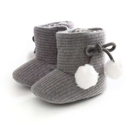 Winter Baby 0-1 Year Old Newborn Soft Bottom Plus Velvet Toddler Shoes, Size:Inner Length 12cm(Gray)-garmade.com