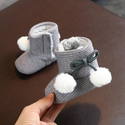 Winter Baby 0-1 Year Old Newborn Soft Bottom Plus Velvet Toddler Shoes, Size:Inner Length 12cm(Gray)-garmade.com