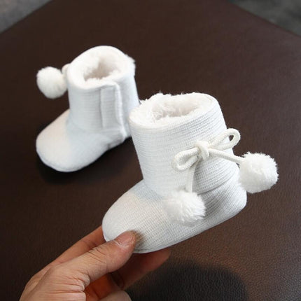 Winter Baby 0-1 Year Old Newborn Soft Bottom Plus Velvet Toddler Shoes, Size:Inner Length 12cm(White)-garmade.com