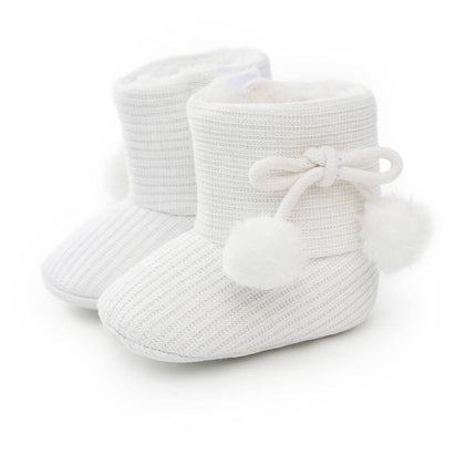 Winter Baby 0-1 Year Old Newborn Soft Bottom Plus Velvet Toddler Shoes, Size:Inner Length 13cm(White)-garmade.com