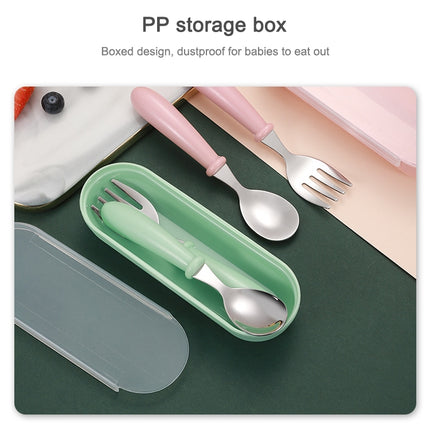3 PCS/ Set 304 Stainless Steel Spoon and Fork Box Cute Baby Kindergarten Tableware Set(Green)-garmade.com