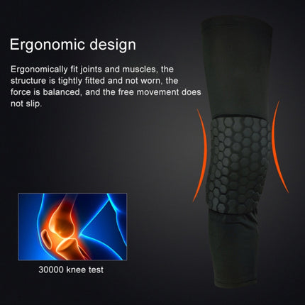 Long Sports Anti-collision Anti-fall Breathable Honeycomb Knee Pads, Size:L(Black)-garmade.com