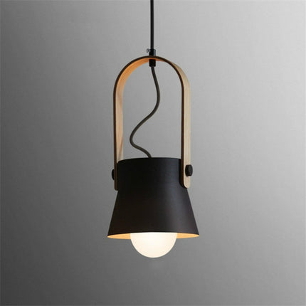 Wood Grain Creative Simple Personality Restaurant Chandelier Single Head Study Bedroom Macaron Bar Small Lamp without Light Source, Size:S(Black)-garmade.com