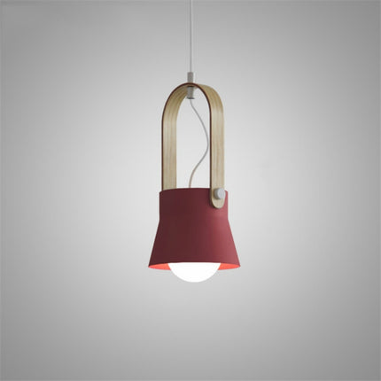 Wood Grain Creative Simple Personality Restaurant Chandelier Single Head Study Bedroom Macaron Bar Small Lamp without Light Source, Size:S(Red)-garmade.com