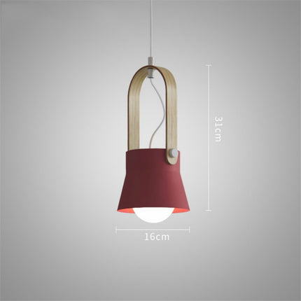 Wood Grain Creative Simple Personality Restaurant Chandelier Single Head Study Bedroom Macaron Bar Small Lamp without Light Source, Size:S(Red)-garmade.com