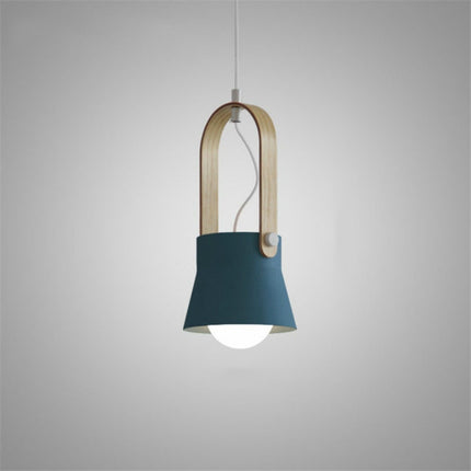 Wood Grain Creative Simple Personality Restaurant Chandelier Single Head Study Bedroom Macaron Bar Small Lamp without Light Source, Size:S(Blue)-garmade.com