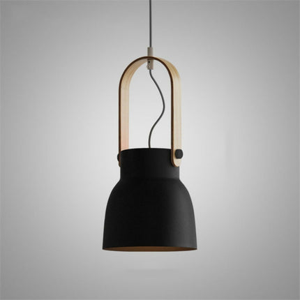 Wood Grain Creative Simple Personality Restaurant Chandelier Single Head Study Bedroom Macaron Bar Small Lamp without Light Source, Size:M(Black)-garmade.com