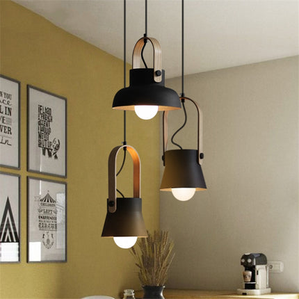 Wood Grain Creative Simple Personality Restaurant Chandelier Single Head Study Bedroom Macaron Bar Small Lamp without Light Source, Size:M(Black)-garmade.com