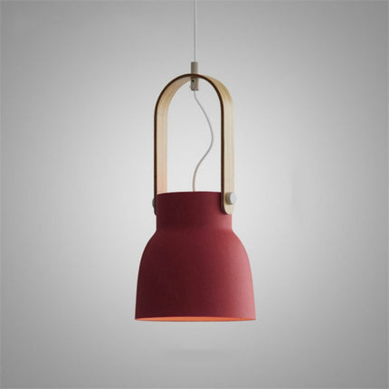 Wood Grain Creative Simple Personality Restaurant Chandelier Single Head Study Bedroom Macaron Bar Small Lamp without Light Source, Size:M(Red)-garmade.com