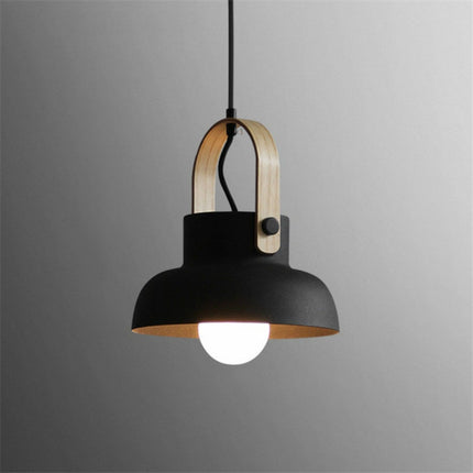 Wood Grain Creative Simple Personality Restaurant Chandelier Single Head Study Bedroom Macaron Bar Small Lamp without Light Source, Size:L(Black)-garmade.com