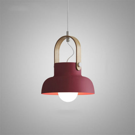 Wood Grain Creative Simple Personality Restaurant Chandelier Single Head Study Bedroom Macaron Bar Small Lamp without Light Source, Size:L(Red)-garmade.com