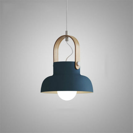 Wood Grain Creative Simple Personality Restaurant Chandelier Single Head Study Bedroom Macaron Bar Small Lamp without Light Source, Size:L(Blue)-garmade.com