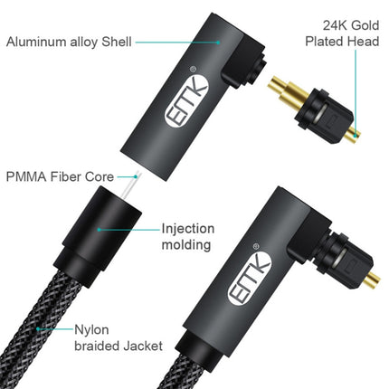 EMK 90 Degree Swivel Adjustable Right Angled 360 Degrees Rotatable Plug Nylon Woven Mesh Optical Audio Cable, Cable Length:2m(Black)-garmade.com