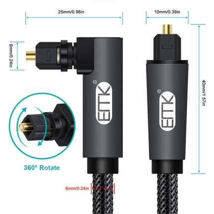EMK 90 Degree Swivel Adjustable Right Angled 360 Degrees Rotatable Plug Nylon Woven Mesh Optical Audio Cable, Cable Length:3m(Black)-garmade.com