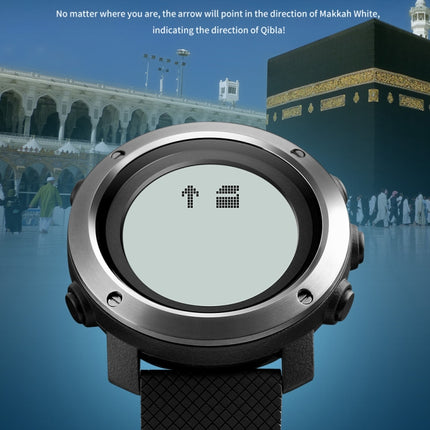 SKMEI 1728 Muslim Worships Watch Multifunctional Reminder Prayer Direction Compatriots Watch, Style:Rubber Circle Edition(Army Green White Machine)-garmade.com