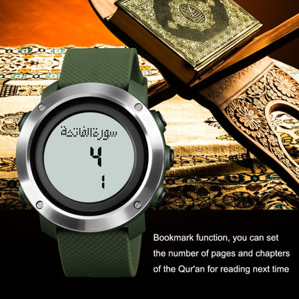 SKMEI 1728 Muslim Worships Watch Multifunctional Reminder Prayer Direction Compatriots Watch, Style:Rubber Circle Edition(Black White Machine)-garmade.com