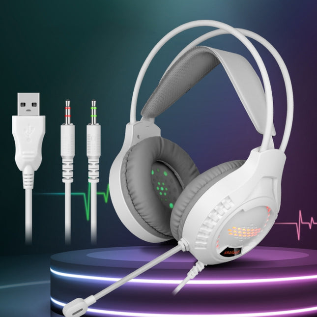 Smailwolf AK3 3.5mm Double Plug Version Game Wired Luminous Desktop Computer Headset(White)-garmade.com